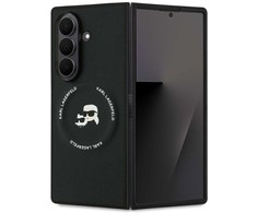 Karl Lagerfeld PU Karl and Choupette Heads Magnetic dėklas skirtas Samsung Galaxy Z Fold 7 juodos spalvos