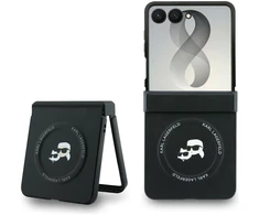 Karl Lagerfeld PU Karl and Choupette Heads Magnetic dėklas Samsung Galaxy Z Flip 8 juodos spalvos