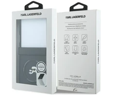 Karl Lagerfeld PU Karl and Choupette Heads magnetinis dėklas Samsung Galaxy Z Flip 8, juodos spalvos