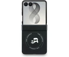 Karl Lagerfeld PU Karl and Choupette Heads Magnetic dėklas Samsung Galaxy Z Flip 8 juodos spalvos