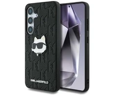Dėklas Original Pouch Karl Lagerfeld Leather Monogram Pin Logo Choupette Head skirtas Samsung Galaxy S25 juodos spalvos