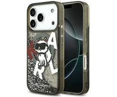 Dėklas Original Pouch Karl Lagerfeld Liquid Glitter Choupette Logo MagSafe skirtas Apple iPhone 17 Pro Max juodos spalvos