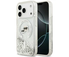 Dėklas Karl Lagerfeld Liquid Glitter Karl&amp;Choupette Heads MagSafe do iPhone 18 Pro Max / 17 Pro Max przezorczysty