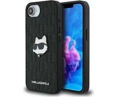 Dėklas Karl Lagerfeld Monogram Choupette Head Pin iPhone 16e Case - Juodas