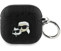 Dėklas Karl Lagerfeld Monogram Karl & Choupette Head AirPods 4 juodos spalvos