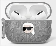 Dėklas Karl Lagerfeld Monogram Karl Head AirPods 4 sidabro spalvos