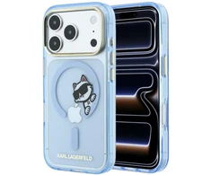 Dėklas Karl Lagerfeld Peekaboo Logo MagSafe do iPhone 18 Pro / 17 Pro šviesiai mėlyna