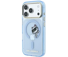 Dėklas Karl Lagerfeld Peekaboo Logo MagSafe do iPhone 18 Pro / 17 Pro šviesiai mėlyna