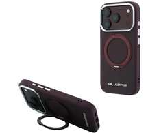 Dėklas Karl Lagerfeld Ring Stand 360 Saffiano Classic Logo MagSafe do iPhone 18 Pro Max / 17 Pro Max bordo spalvos