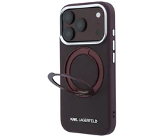 Dėklas Karl Lagerfeld case for IPHONE 18 Pro/17 Pro compatible with MagSafe (Ring Stand 360 Saffiano Classic Logo) burgundy