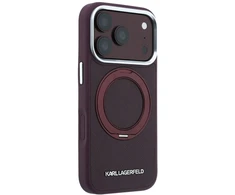 Dėklas Karl Lagerfeld case for IPHONE 18 Pro/17 Pro compatible with MagSafe (Ring Stand 360 Saffiano Classic Logo) burgundy