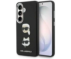 Karl Lagerfeld „Saffiano“ dvigubų galvučių metalinis dėklas, skirtas „Samsung Galaxy S26“, juodas