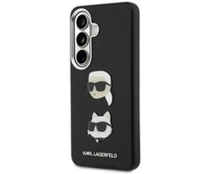 Karl Lagerfeld „Saffiano“ dvigubų galvučių metalinis dėklas, skirtas „Samsung Galaxy S26“, juodas