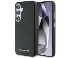 Karl Lagerfeld Saffiano Full Wrapped Elongated Metal Logo MagSafe Samsung Galaxy S25 Plus dėklas telefonui juodos spalvos