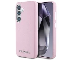 Dėklas Karl Lagerfeld Saffiano Full Wrapped Elongated Metal Logo MagSafe Samsung Galaxy S25 dėkals telefonui rožinės spalvos