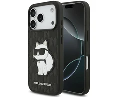 Karl Lagerfeld Saffiano Mono Patch Choupette dėklas, skirtas iPhone 18 Pro / 17 Pro, juodas