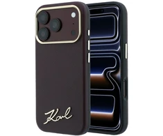 Karl Lagerfeld Saffiano Small Script Metal Logo MagSafe dėklas, skirtas iPhone 17 Pro / 18 Pro - bordo