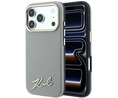Dėklas Karl Lagerfeld Saffiano Small Script Metal Logo MagSafe Case for iPhone 18 Pro / 17 Pro - rusvai gelsvas