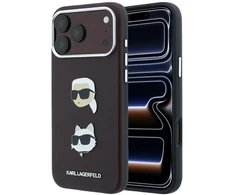 Dėklas Karl Lagerfeld Saffiano su Karl & Choupette Heads smeigtukais ir logotipu, skirtas iPhone 18 Pro / 17 Pro, bordo spalvos