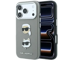 Karl Lagerfeld PU Semi Wrap Saffiano K&CH Heads dėklas, skirtas iPhone 18 Pro Max, pilkas