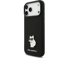 Dėklas Karl Lagerfeld Silicone Choupette Metal Pin iPhone 18 Pro Max / 17 Pro Max juoda