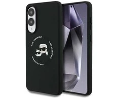 Dėklas Karl Lagerfeld Silicone Double Heads And Circle MagSafe skirtas Samsung Galaxy S25 Edge juodos spalvos
