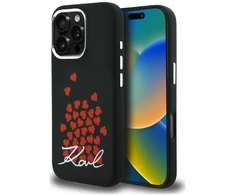 Karl Lagerfeld silikoninis širdelės formos „MagSafe“ dėklas, skirtas iPhone 16 Pro - Juodas