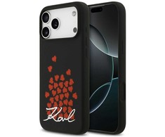 Karl Lagerfeld Silicone Heart Sign Logo MagSafe dėklas skirtas Apple iPhone 17 Pro Max juodos spalvos