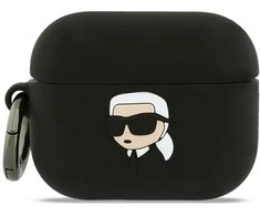 Karl Lagerfeld 3D Logo NFT Karl Head Silicone dėklas skirtas AirPods Pro 3 juodos spalvos