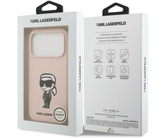 Karl Lagerfeld dėklas, skirtas IPHONE 17 Pro, suderinamas su „MagSafe KLHMP17LSKIGROP“ (silikonas su KL eskizu ir logotipu), rožinis