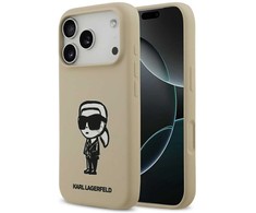 „Karl Lagerfeld“ silikoninis „Karl Sketch &amp; Logo MagSafe“ dėklas, skirtas „iPhone 17 Pro“ – rudas