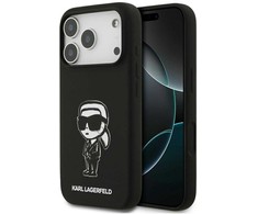 Karl Lagerfeld dėklas, skirtas IPHONE 17 Pro, suderinamas su MagSafe KLHMP17LSKIGROK (silikoninis su KL eskizu ir logotipu), juodas