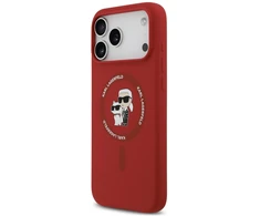 Dėklas Karl Lagerfeld Silicone Karl&amp;Choupette Ring MagSafe do iPhone 18 Pro Max / iPhone 17 Pro Max raudona