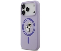 Dėklas Karl Lagerfeld Silicone Karl&amp;Choupette Ring MagSafe do iPhone 18 Pro / 17 Pro violetinė