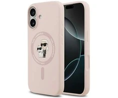 Dėklas Karl Lagerfeld Silicone Karl&Choupette Ring MagSafe skirtas Apple iPhone 17 rožinės spalvos