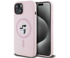Dėklas Karl Lagerfeld Silicone Karl&amp;Choupette MagSafe iPhone 15 Plus Case - Rožinė