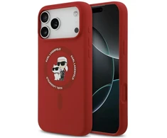 Dėklas Karl Lagerfeld Silicone Karl&amp;Choupette Ring MagSafe do iPhone 18 Pro Max / iPhone 17 Pro Max raudona