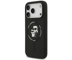 Dėklas Karl Lagerfeld Silicone Karl&amp;Choupette Ring MagSafe do iPhone 18 Pro / iPhone 17 Pro juoda