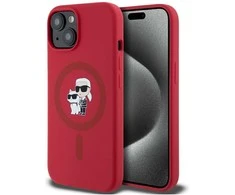 Karl Lagerfeld silikoninis Karl&amp;Choupette Heads Ring MagSafe iPhone 15 dėklas - Raudona