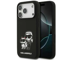 Karl Lagerfeld dėklas, skirtas IPHONE 17 Pro, suderinamas su MagSafe KLHMP17LSKCGRGOK (silikonas su K&amp;C eskizu ir logotipu), juodas