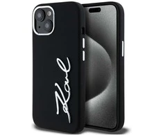 Dėklas Karl Lagerfeld Silicone Metal Script Logo iPhone 15 Case - Juodas