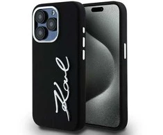 Dėklas Karl Lagerfeld Silicone Metal Script Logo iPhone 15 Pro Max Case - Juodas