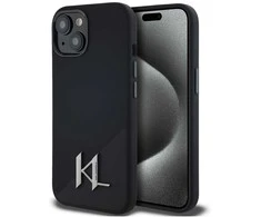 Karl Lagerfeld dėklas skirtas Apple iPhone 15 compatible with MagSafe KLHMP15SSCMKMPCK (Silicone Initial Metal Logo) juodos spalvos