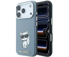 Dėklas Karl Lagerfeld Smooth Choupette Sketch MagSafe do iPhone 18 Pro / 17 Pro Šviesiai mėlynas