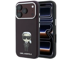 Karl Lagerfeld Smooth Ikonik Sketch MagSafe dėklas, skirtas iPhone 18 Pro / 17 Pro – bordo spalvos