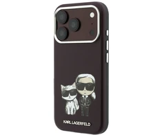 Dėklas Karl Lagerfeld Smooth Karl &amp; Choupette Bodies Sketch MagSafe case for iPhone 18 Pro / 17 Pro - burgundy