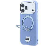 Dėklas Cg Mobile Sas Karl Lagerfeld with Ring Stand 360 Choupette Head Pin MagSafe case for Iphone 18 Pro / 17 Pro mėlynas