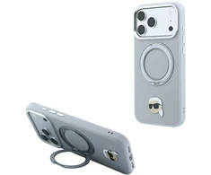Dėklas Cg Mobile Sas Karl Lagerfeld with Ring Stand 360 Karl Head Pin MagSafe case for Iphone 18 Pro / 17 Pro pilka