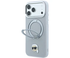 Dėklas Cg Mobile Sas Karl Lagerfeld with Ring Stand 360 Karl Head Pin MagSafe case for Iphone 18 Pro / 17 Pro pilka