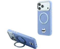 Dėklas Cg Mobile Sas Karl Lagerfeld with Ring Stand 360 Choupette Head Pin MagSafe case for Iphone 18 Pro / 17 Pro mėlynas